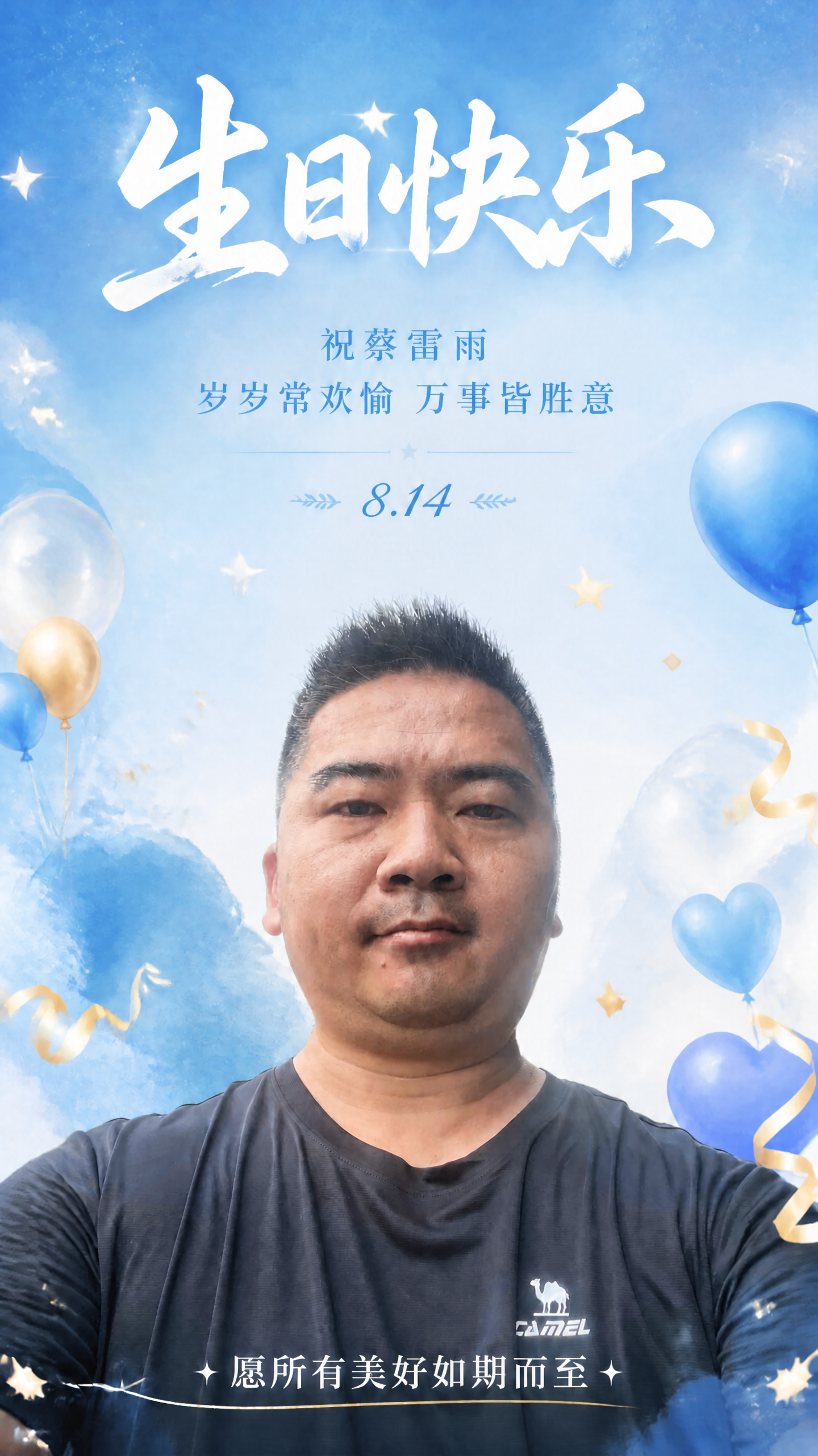 基于这张蓝色调生日海报进行修改，将日期"8.12"改为"8.1… - 图片创意预览