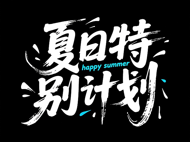 夏日特别计划，大字风设计，清爽潮流感，黑色背景突出主题。