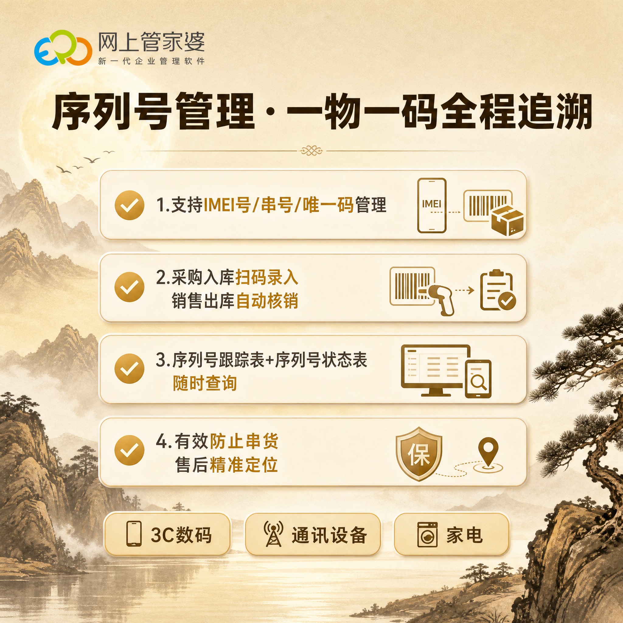 [主图-2] 序列号管理功能介绍图，一物一码全程追溯，面向3C… - 图片创意预览