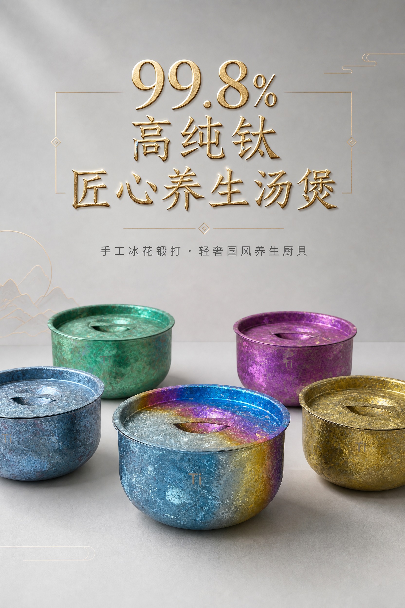 [商品] 使用【图2】幻彩蓝紫纯钛冰花汤煲作为主视觉，辅以【图… - 图片创意预览