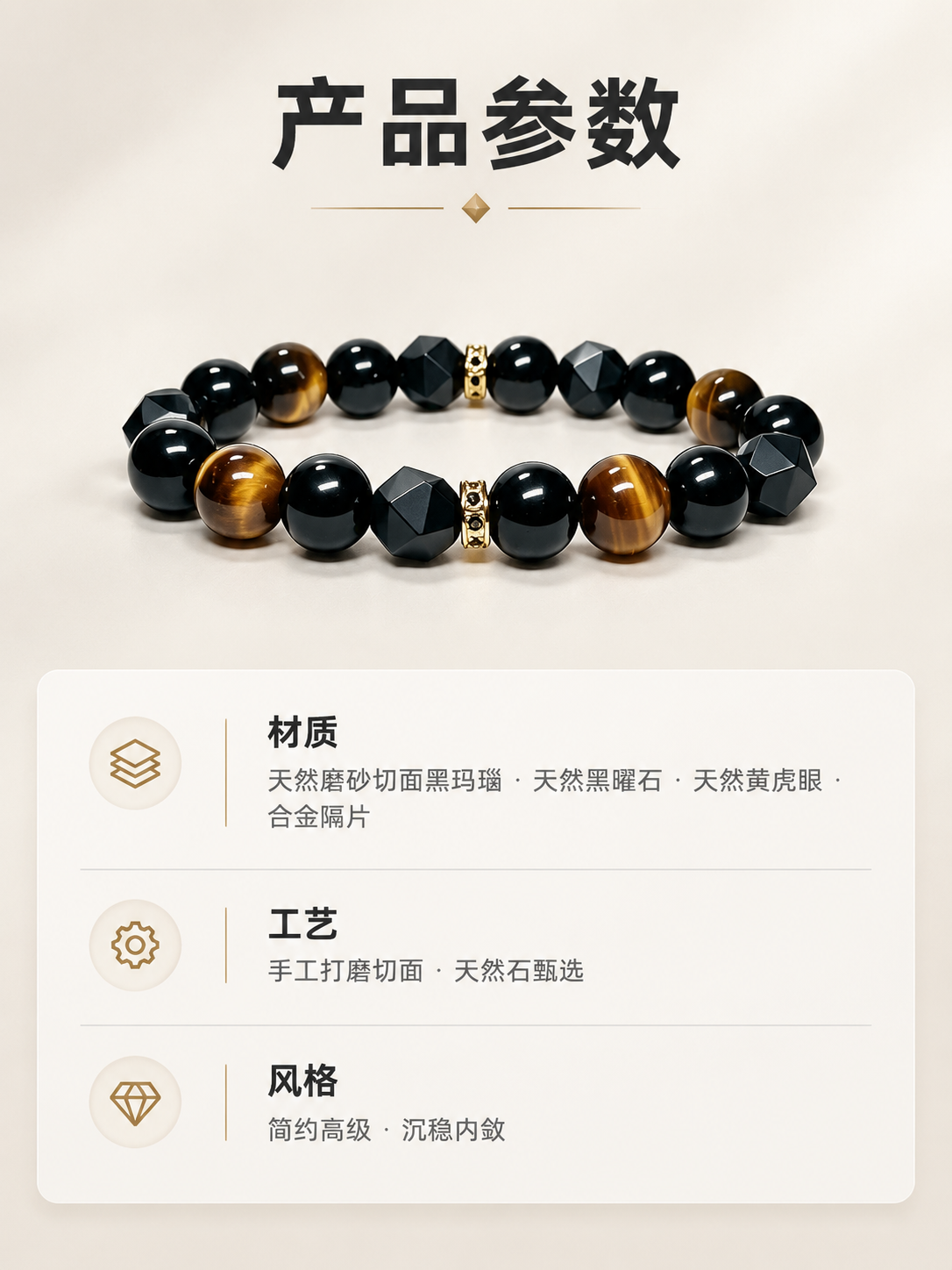[商品] 使用【图1】墨钺男士切面黑曜石虎眼石手串；保留完整手… - 图片创意预览