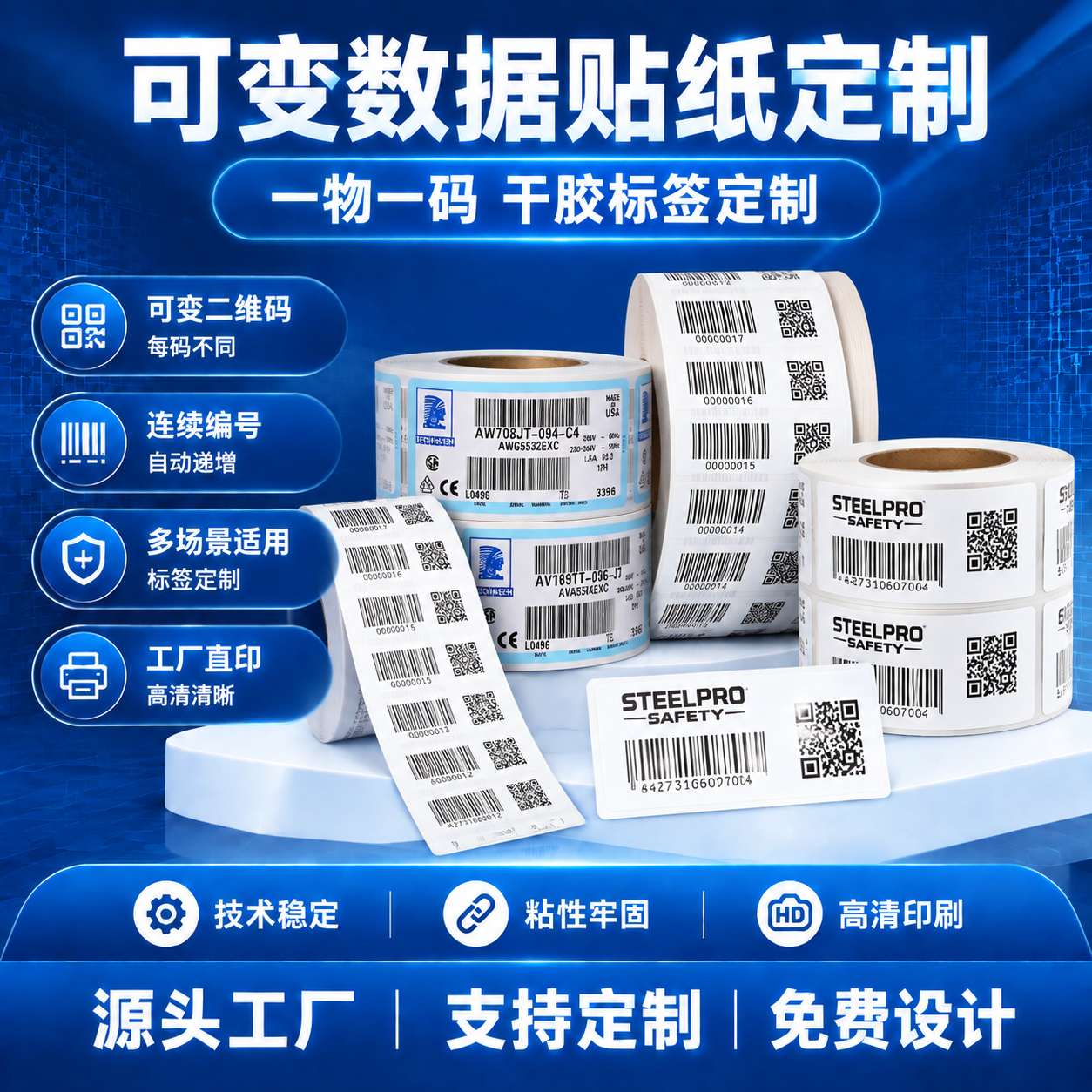 仿照参考图（第一张图）的版式和蓝色色调，用后面的4张标签素材重… - 图片创意预览
