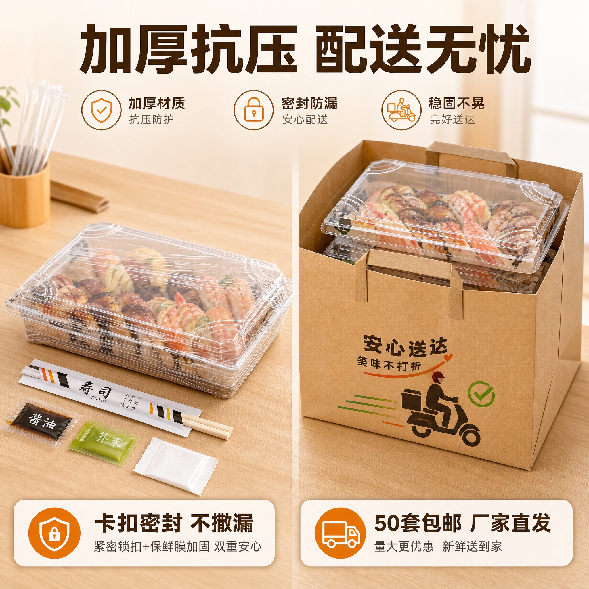[主图-6] 大号寿司拼盘盒外卖配送与打包展示图。 [统一基调… - 图片创意预览