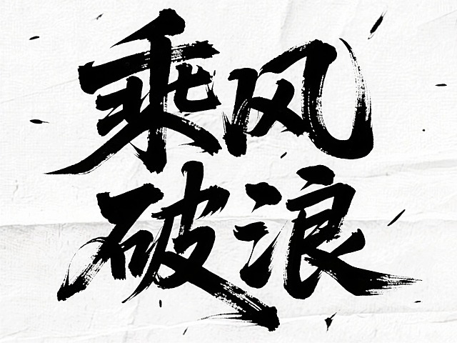 文案“乘风破浪”，黑色字体，宣纸纹理，中式