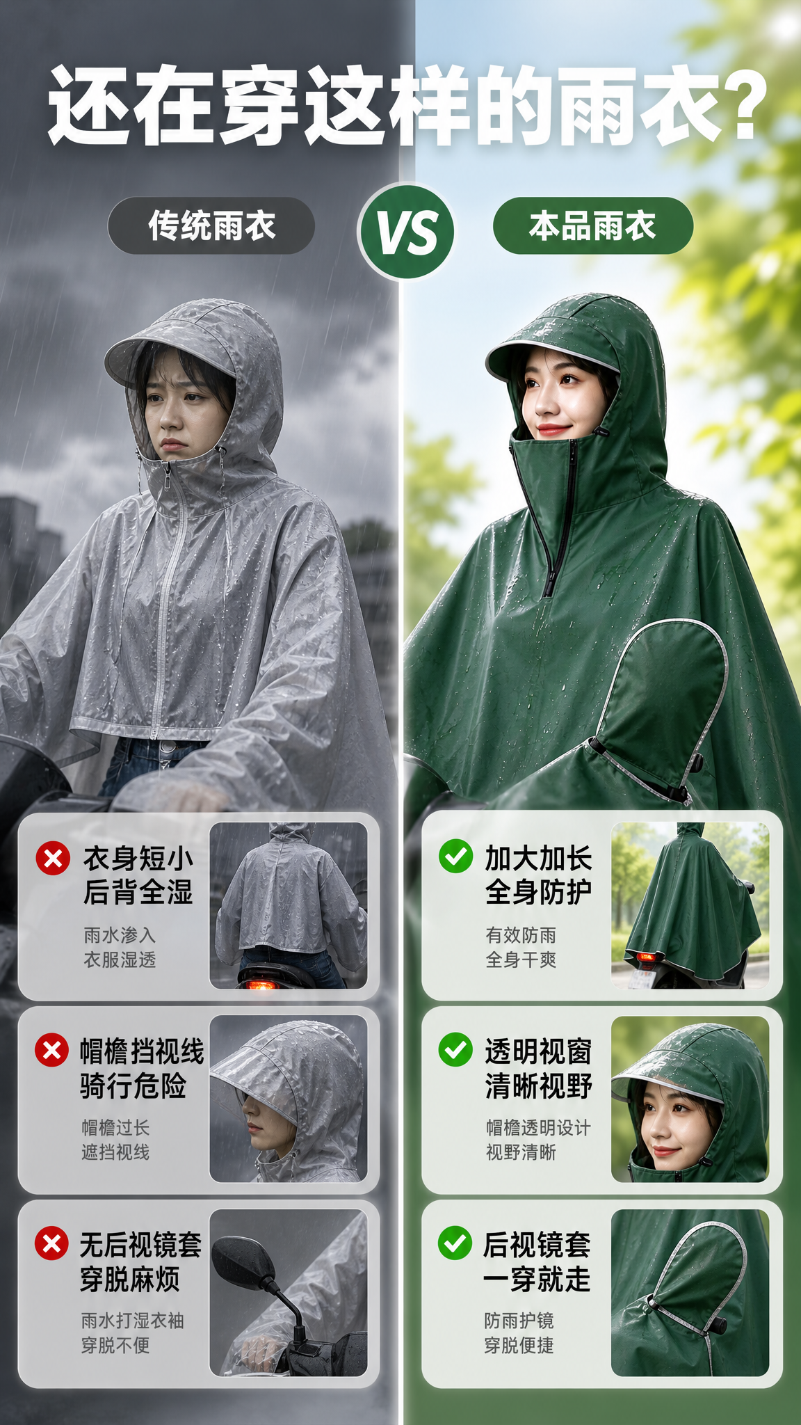 [商品] 使用【图1】墨绿色雨衣和【图6】浅灰色雨衣；保留雨衣… - 图片创意预览