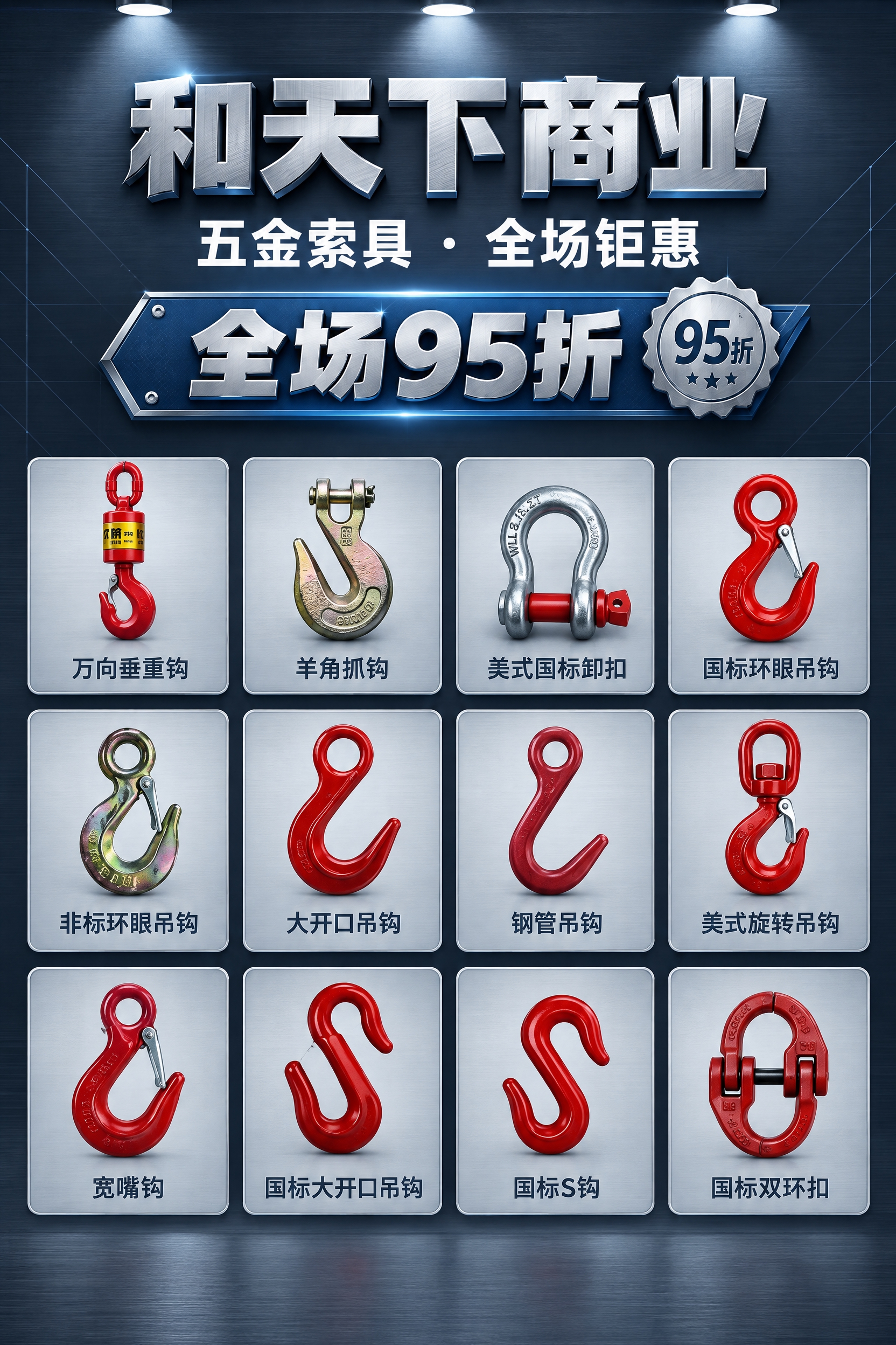 电商促销海报，五金索具类商品，现代工业风格，清晰明了，立体有质… - 图片创意预览