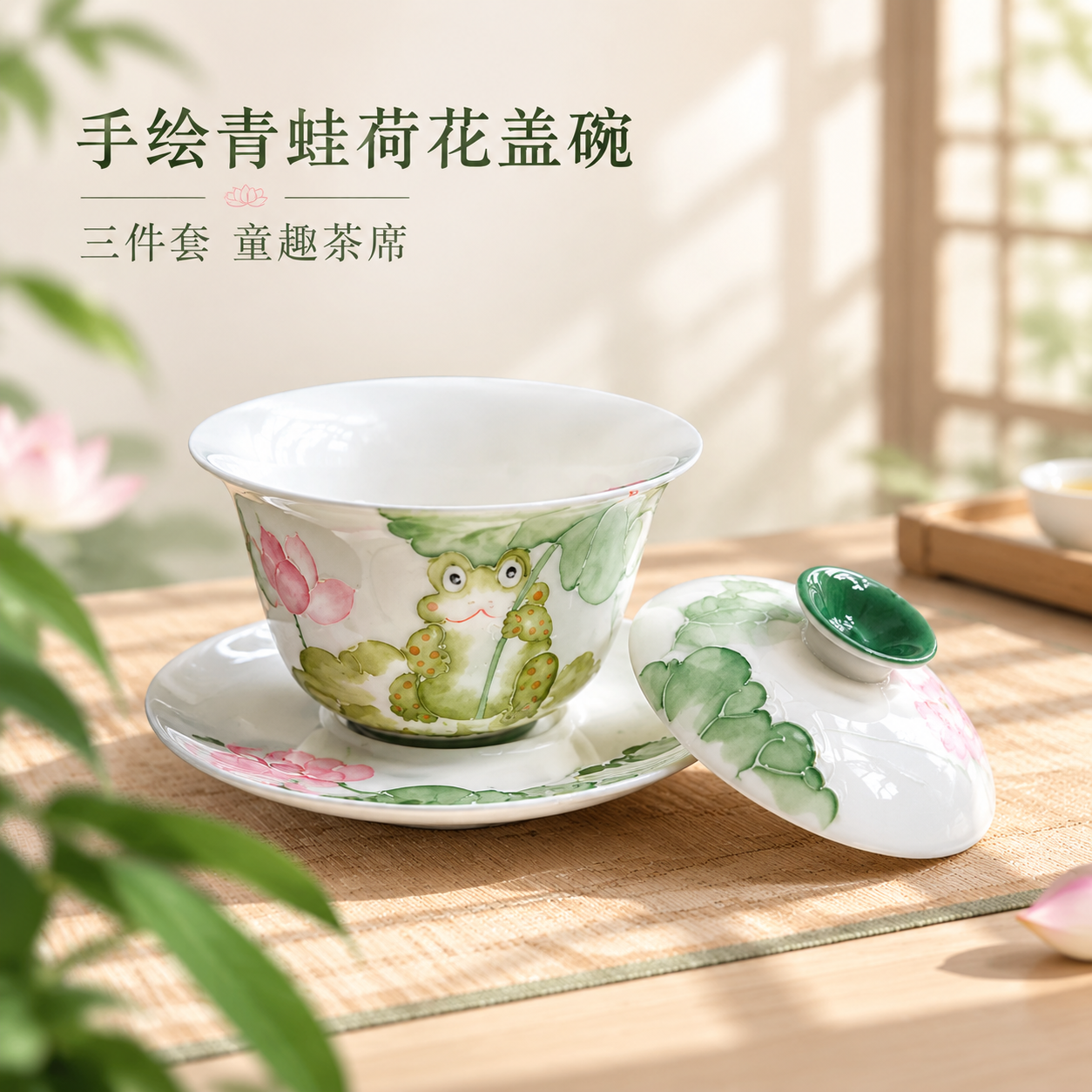 [主图-1] 手绘青蛙荷花盖碗 产品首图 建立雅致茶器第一印象… - 图片创意预览