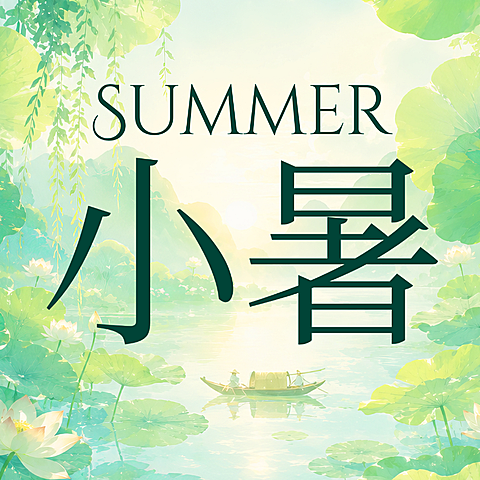 小暑节气清新感插画荷花荷叶小船光影感场景祝福公众号次图