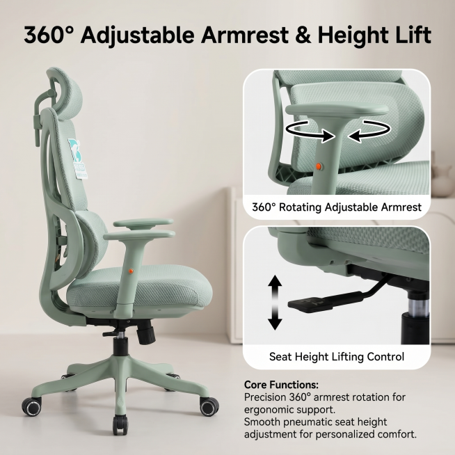 [Main Image 6] Armrest and lifting adjustment function demonstration. Keep the product appearance (p预览效果