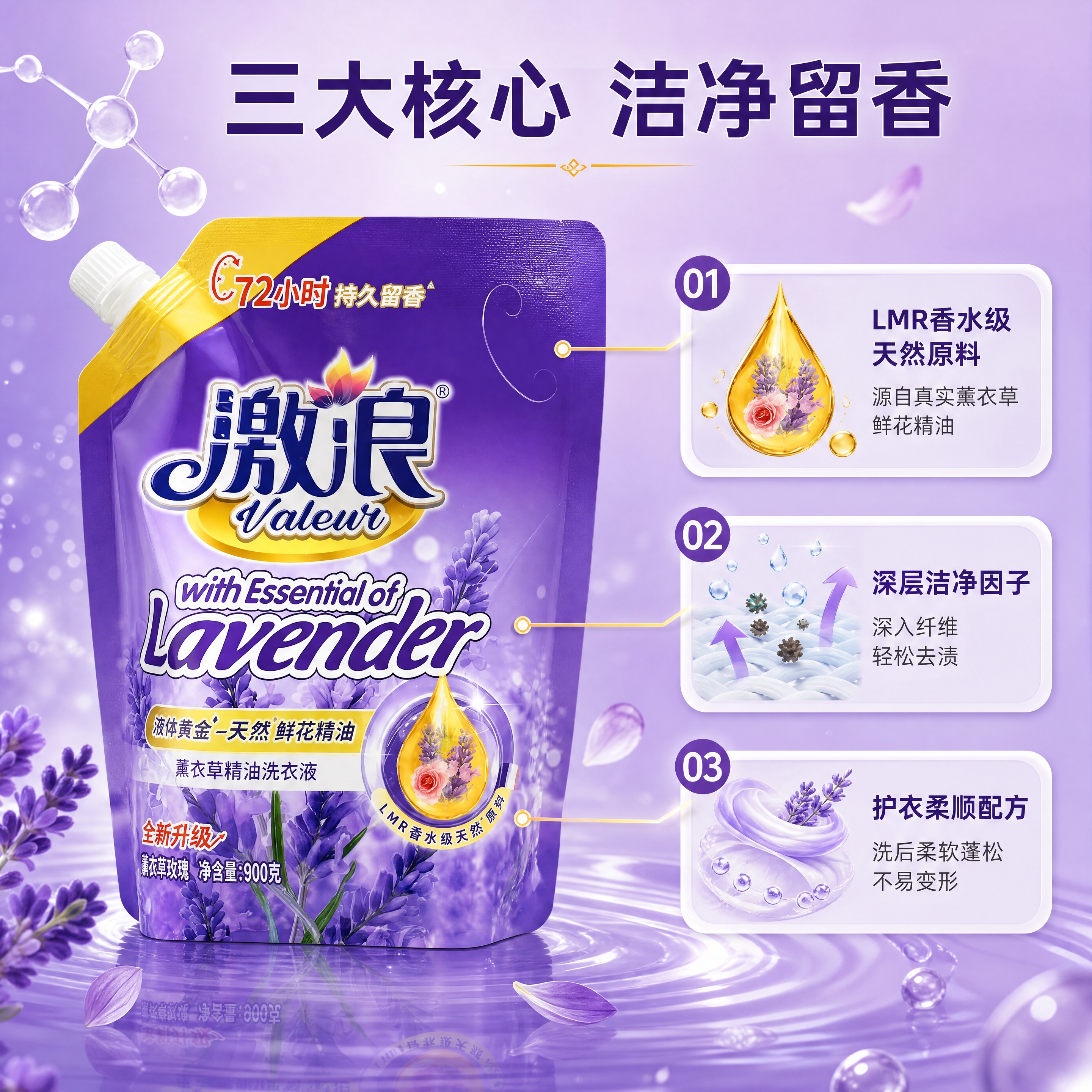 [商品] 使用【图1】激浪薰衣草精油洗衣液900g袋装；保留紫… - 图片创意预览