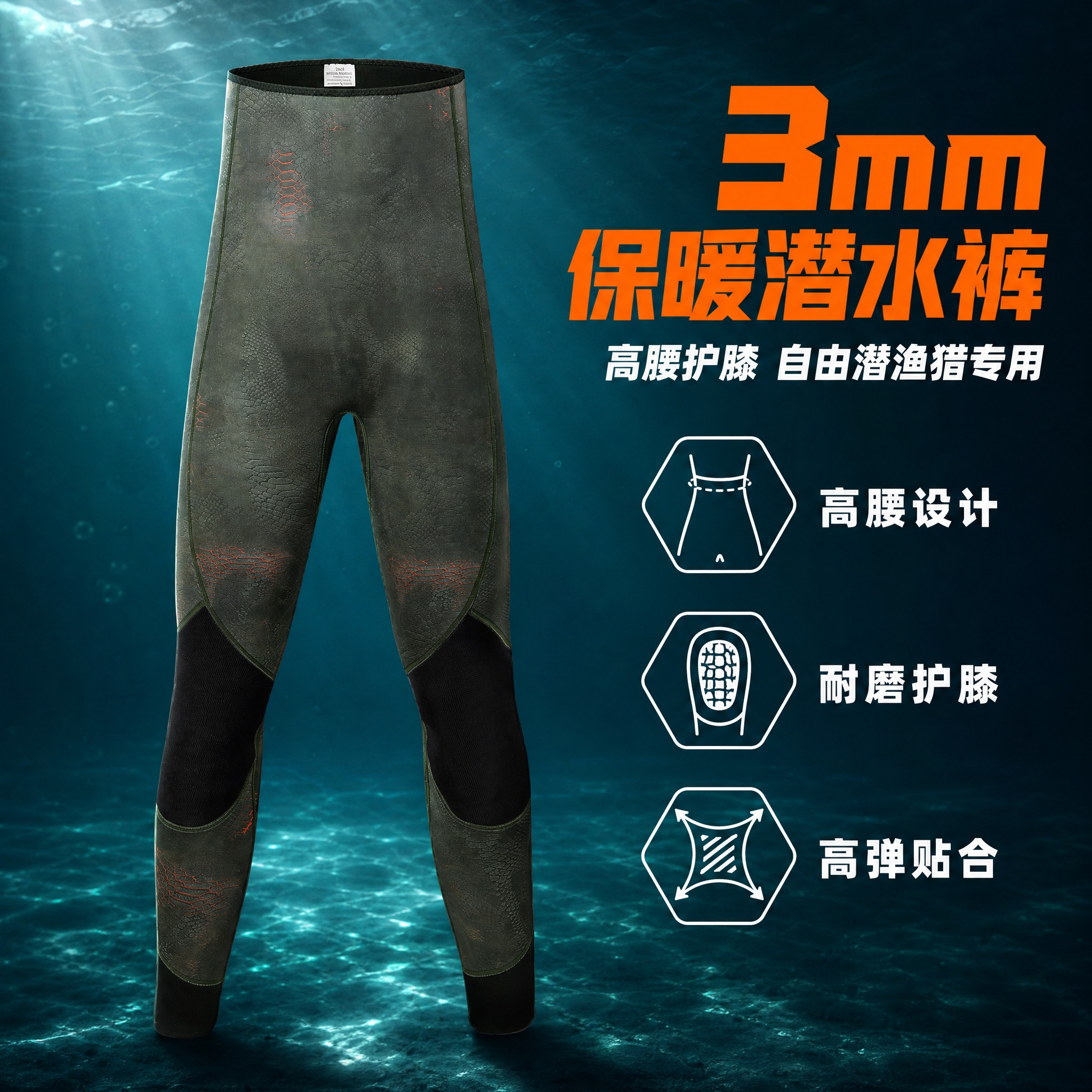 [主图-1] 3mm分体潜水服长裤 核心卖点首图。 [统一基调… - 图片创意预览