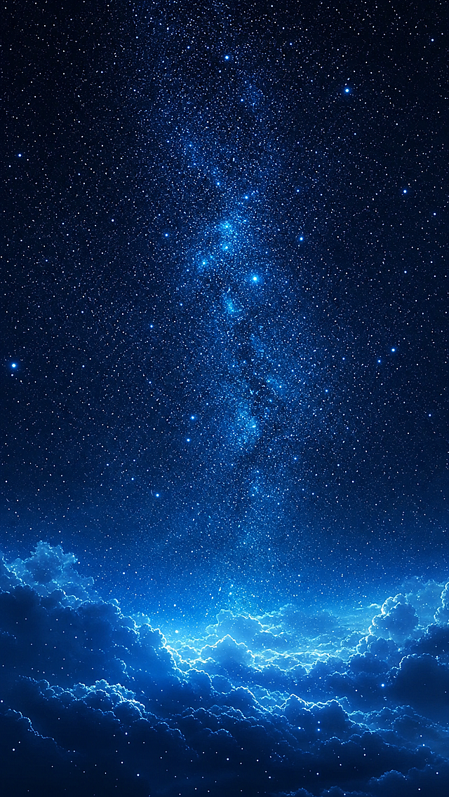 参考原图片的星空风格，重新生成深蓝色满天星空背景，下方带有云层，整体保持蓝色调梦幻星空效果