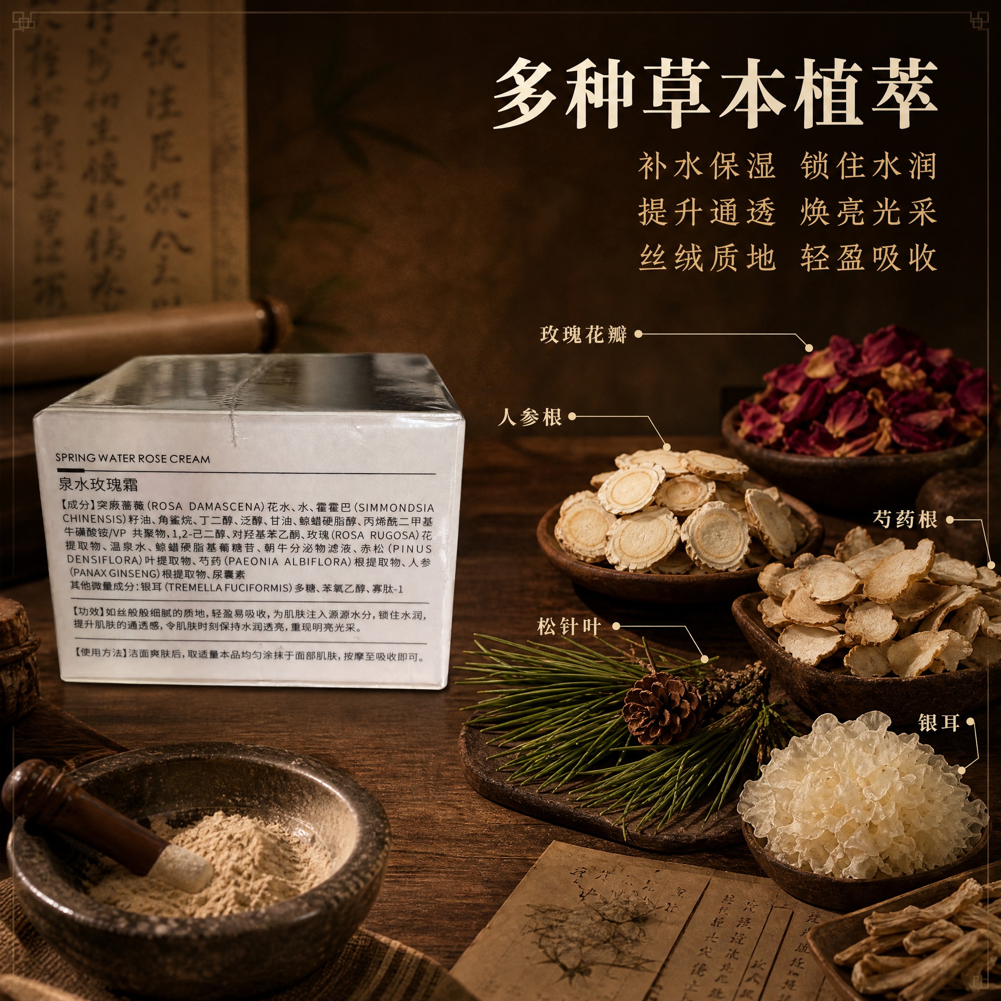 [主图-2] 核心功效成分解析，多种草本植萃功效展示，棕色中药… - 图片创意预览