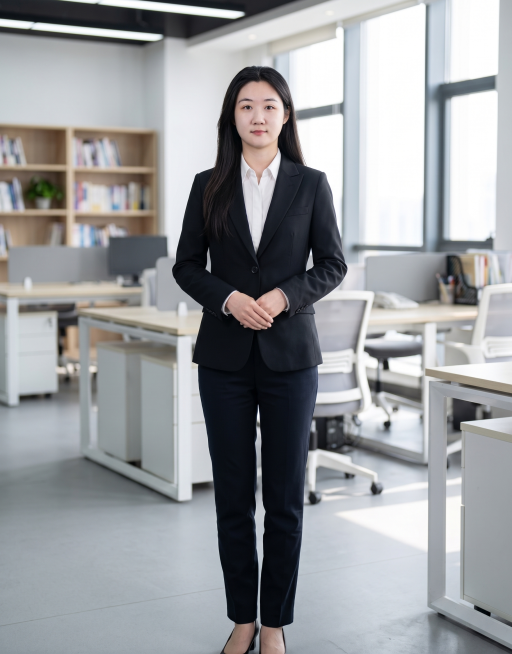 根据人物形象生成职业风格正面全身照，自然清晰高级，尽量保持人物形象不变预览效果