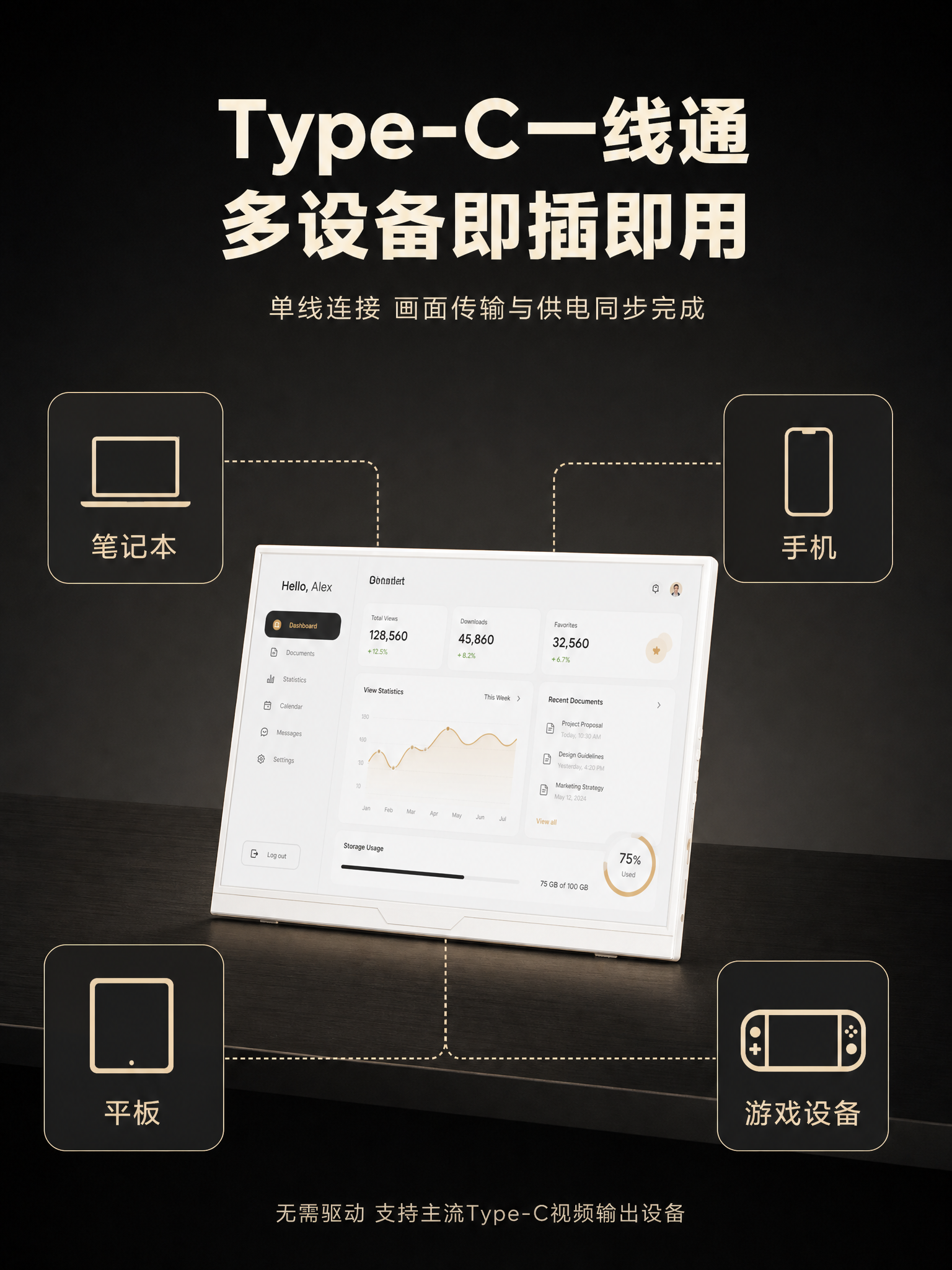 [商品] 使用【图2】正面45度斜侧视图白色便携显示屏；保留素… - 图片创意预览