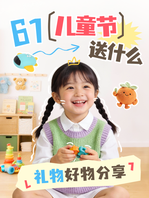 61六一儿童节礼物选购经验分享儿童人像大字小红书封面预览效果
