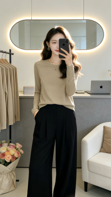 1. Model holds a phone in her left hand, poses directly at the camera with a soft, elegant smile
2.预览效果