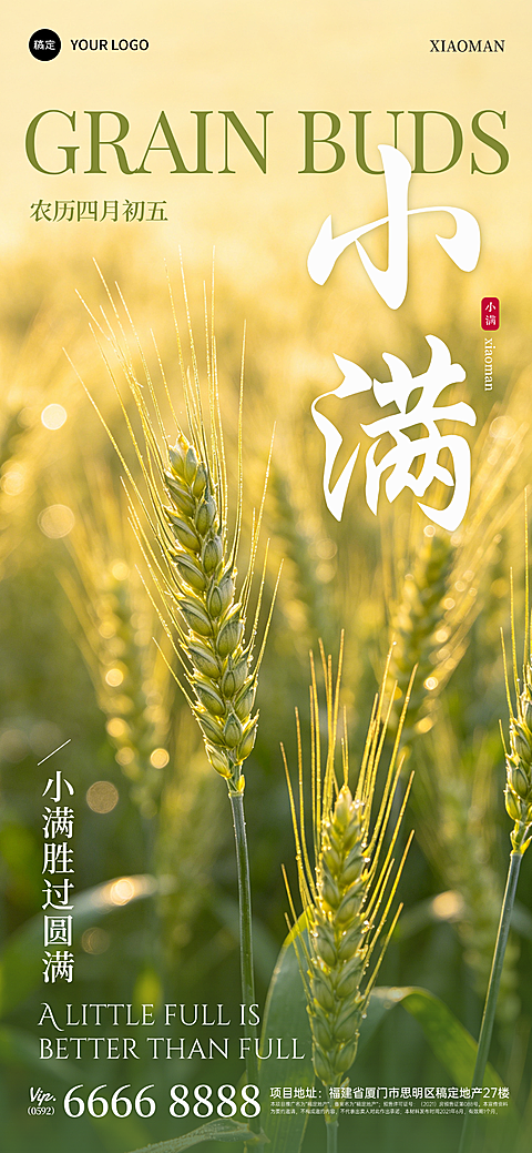 小满节气习俗宣传简约全屏竖版海报