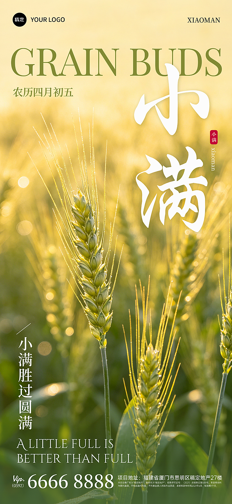小满节气习俗宣传简约全屏竖版海报