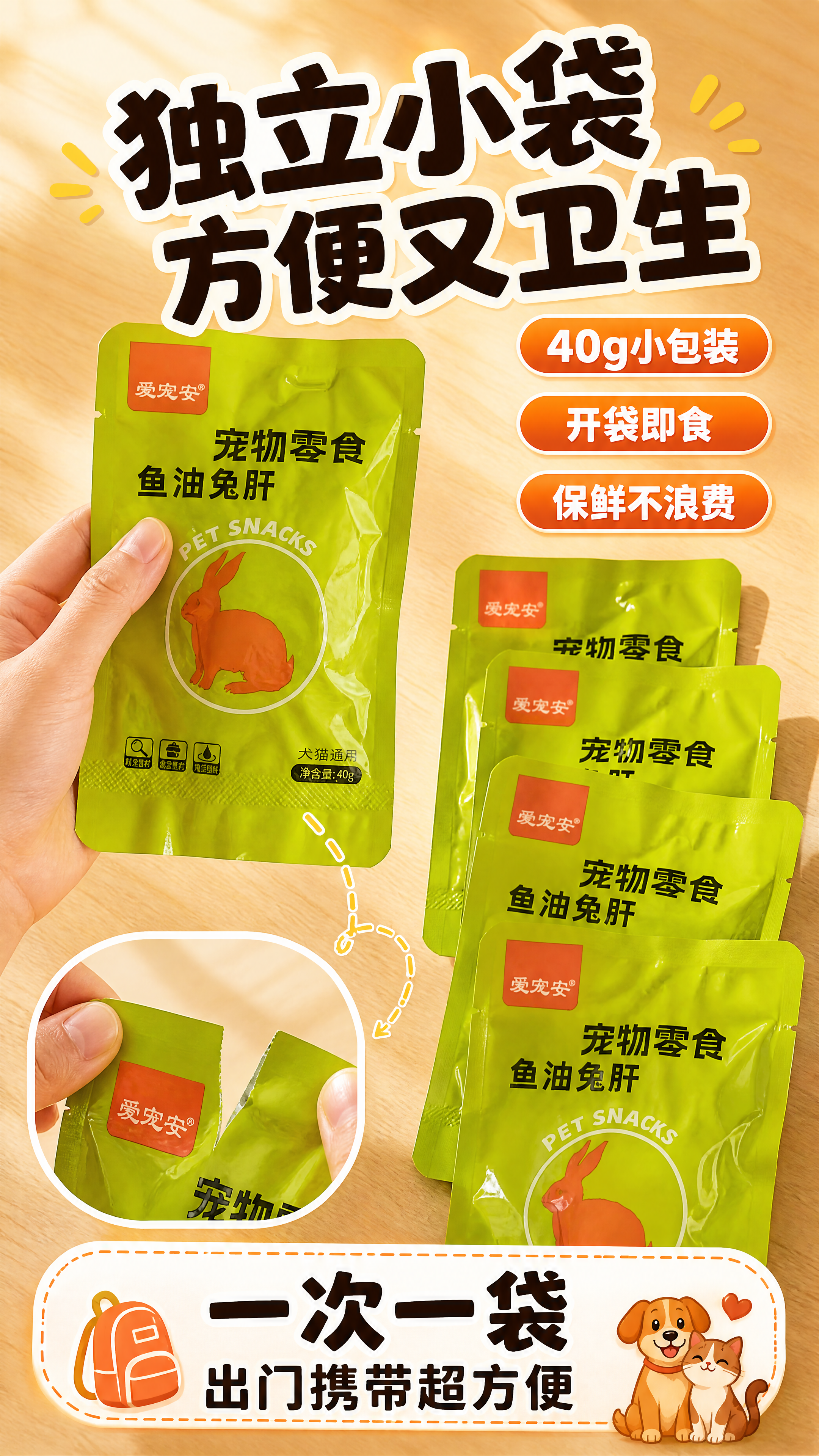[商品] 使用【图1】爱宠安鱼油兔肝宠物零食绿色包装袋；保留包… - 图片创意预览