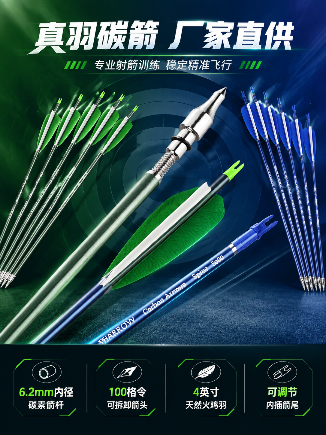 [商品] 使用【图3】墨绿色+深蓝色双SKU真羽碳箭组合图；保… - 图片创意预览