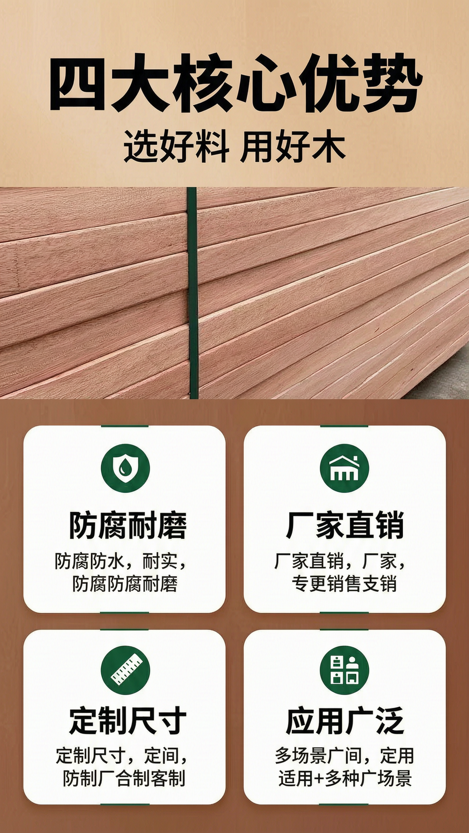 [商品] 使用【图2】菠萝格防腐木板材特写图；保留木材红棕色、… - 图片创意预览