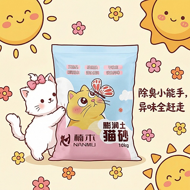 我是在拼多多卖猫砂的 帮我做10张主图 要求简单可爱一点 文案自己发挥
