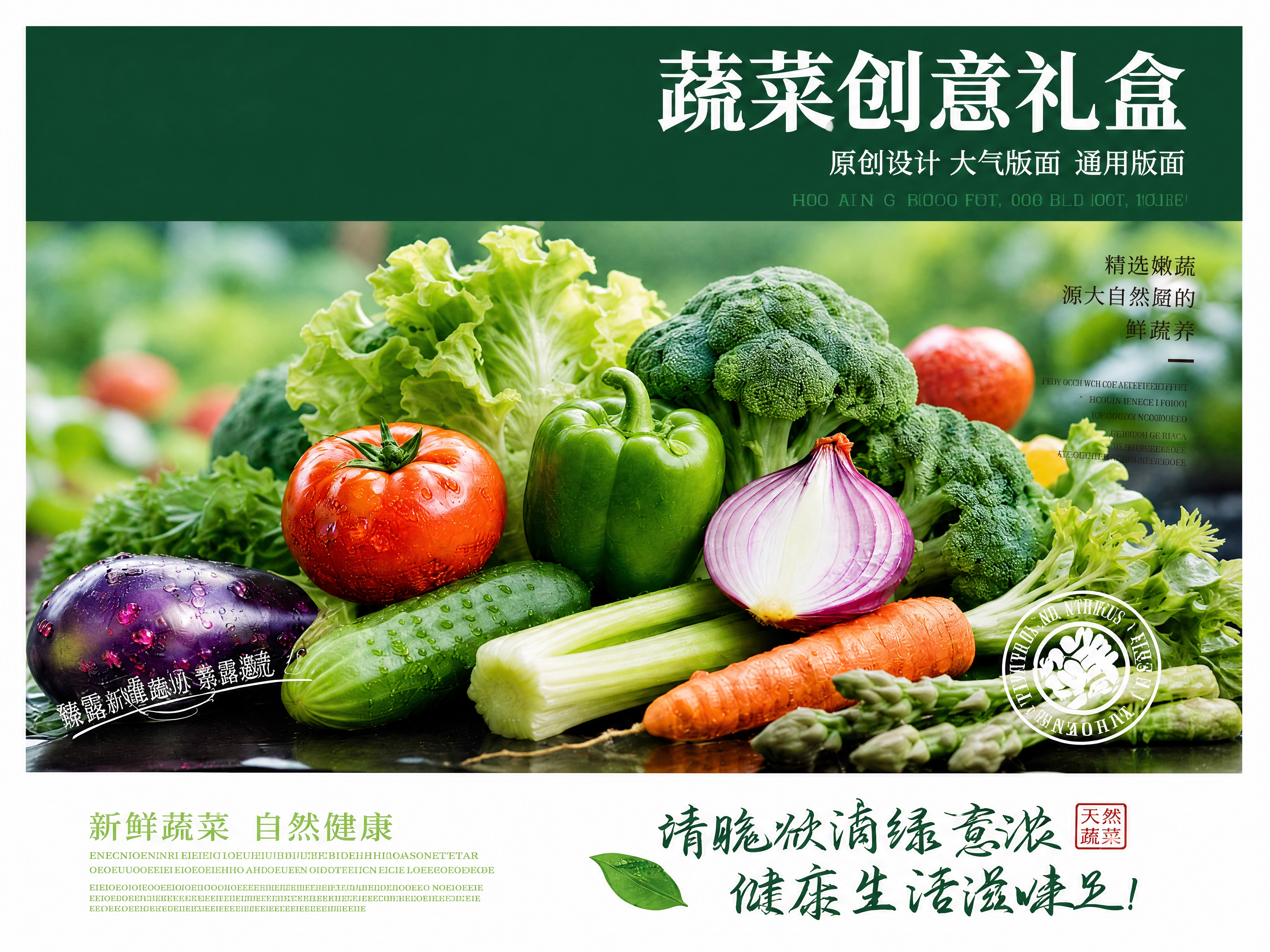 将蔬菜礼盒包装盒的正面展开为平面视图，去除手提袋提手，去除透视… - 图片创意预览