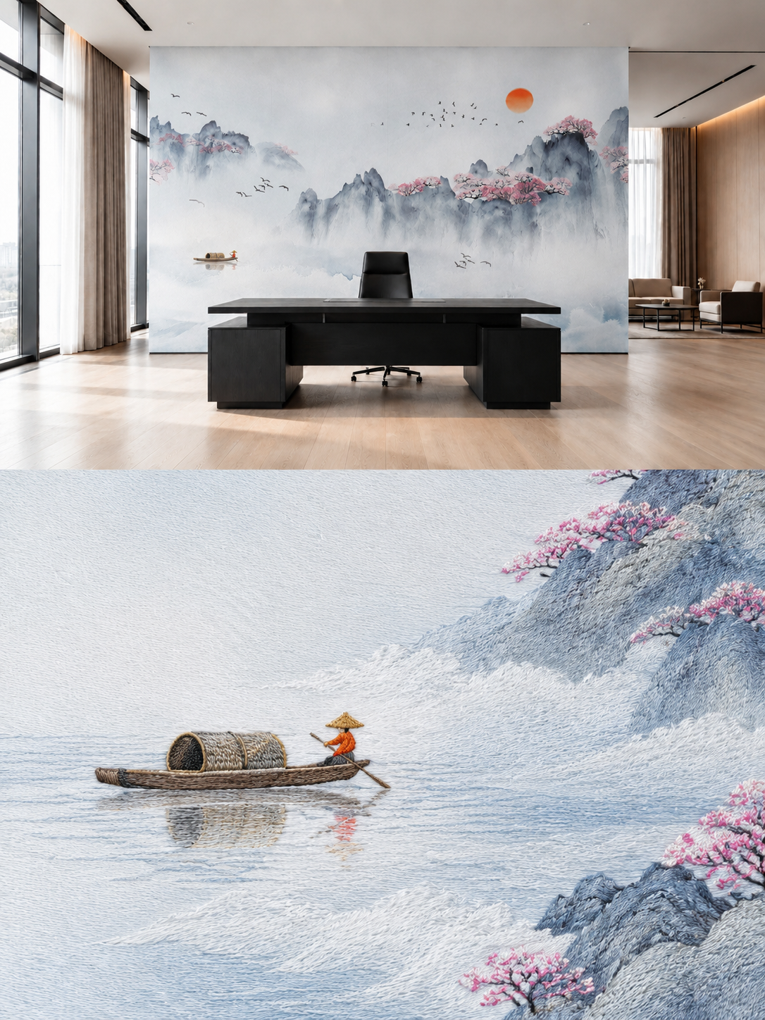 将场景图制作成竖版3:4合成图：上半部分完整保留原场景图（现代… - 图片创意预览