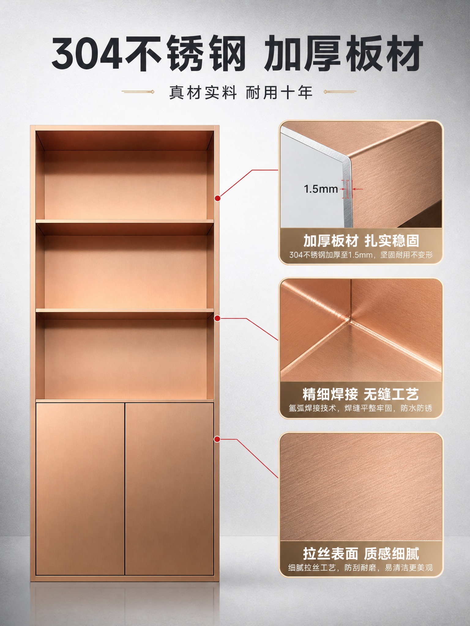 [商品] 使用【图4】玫瑰金三层+双门款不锈钢壁龛；保留三层开… - 图片创意预览