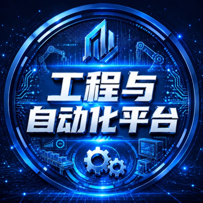 在保留现有设计和文字"工程与自动化平台"的基础上，增加更多数字化元素，在合适位置添加简约的自动化机器手简画元素，保持蓝色科技立体风格预览效果