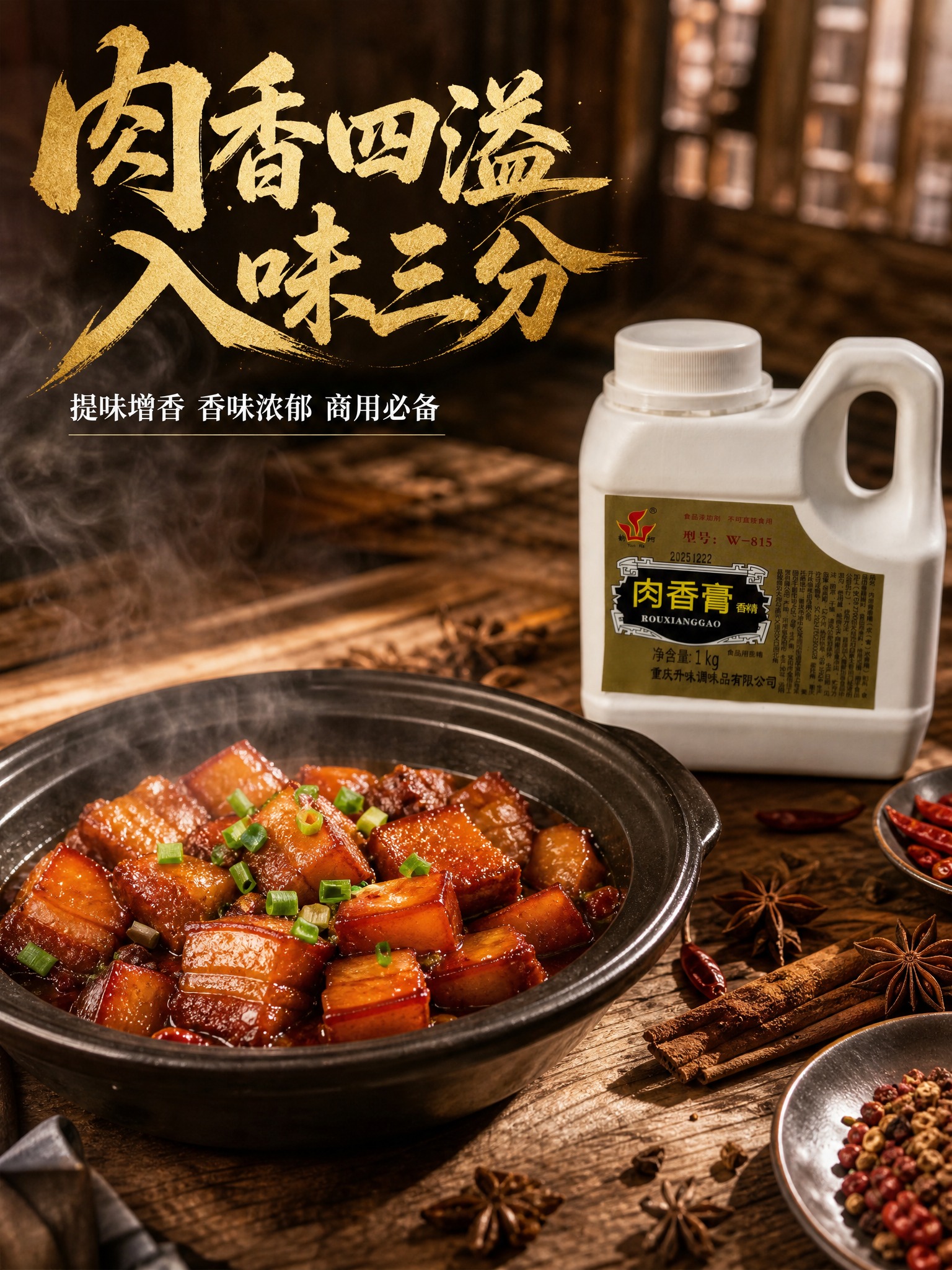 川味烟火气肉香膏餐饮商用海报 3:4竖版 画面主体是一锅红烧肉… - 图片创意预览