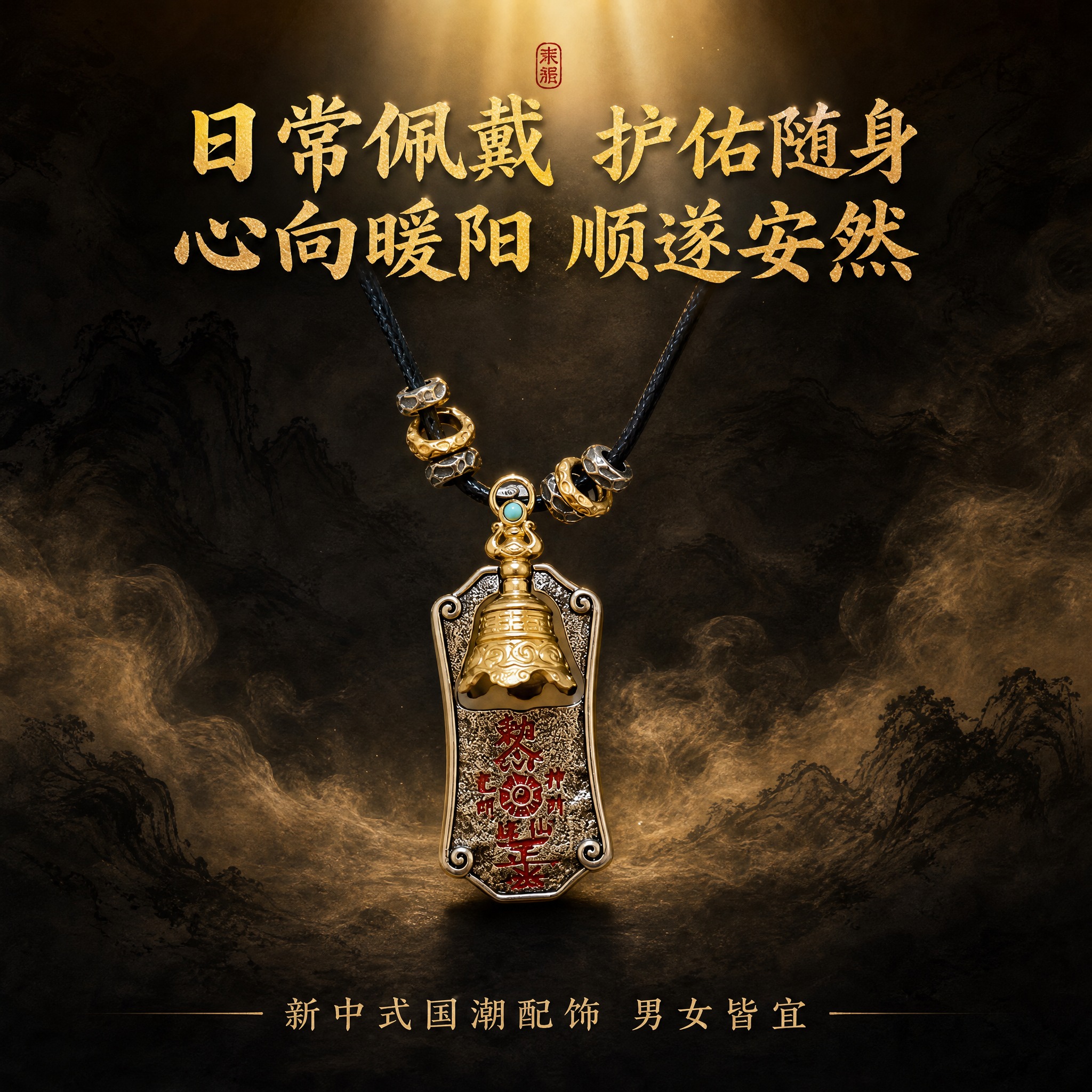 淘宝天猫电商主图，1:1正方形，深色中式国潮风格，深黑褐色背景… - 图片创意预览