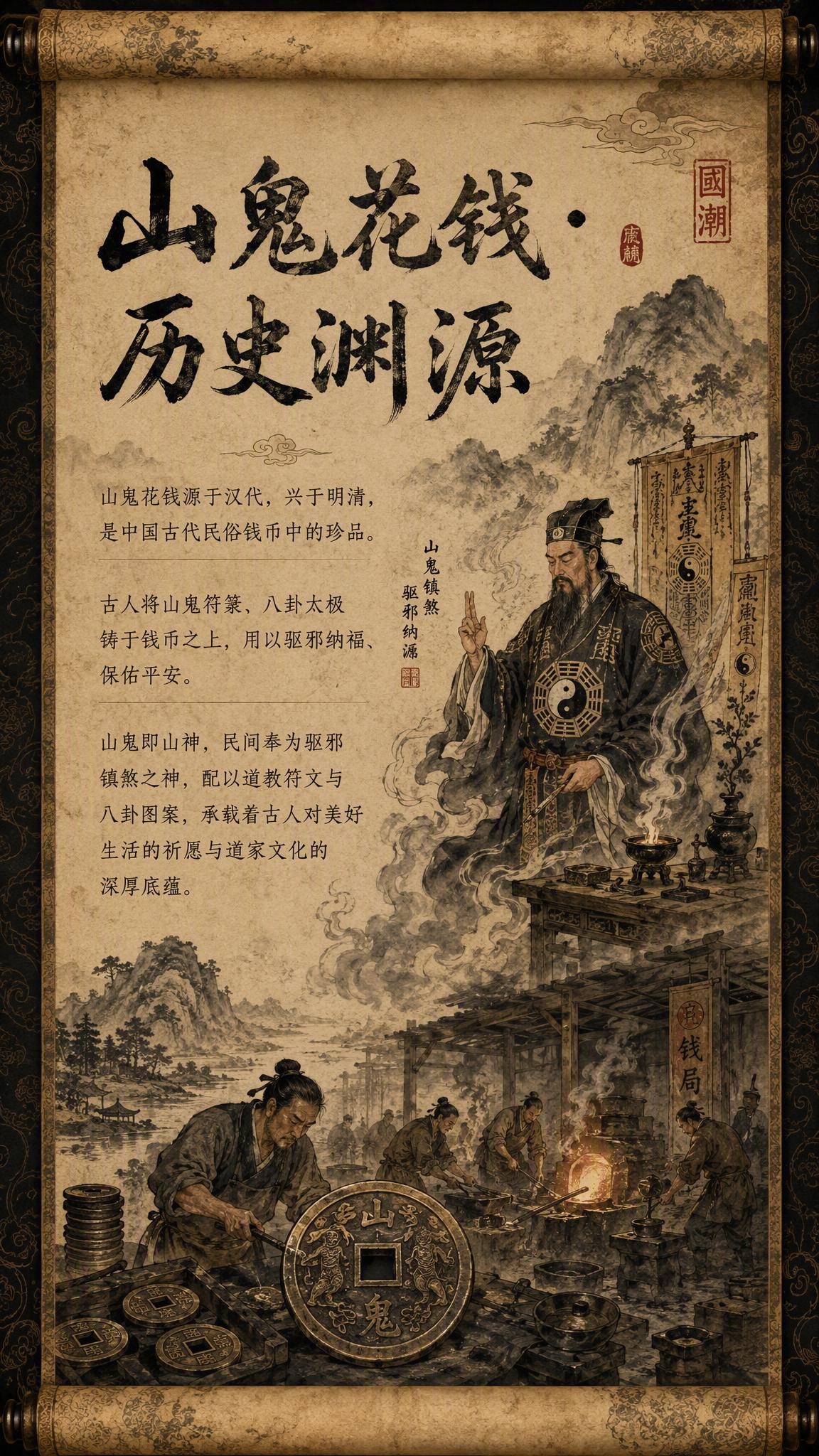 淘宝天猫详情页，9:16竖版，新中式国潮暗黑高级风格，古画风格… - 图片创意预览