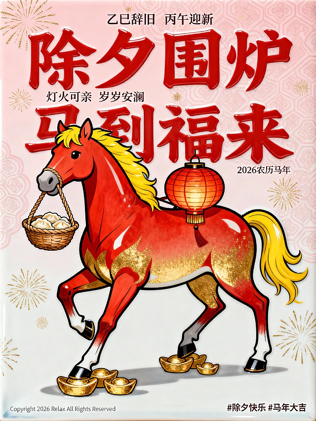 马年除夕瓷板画