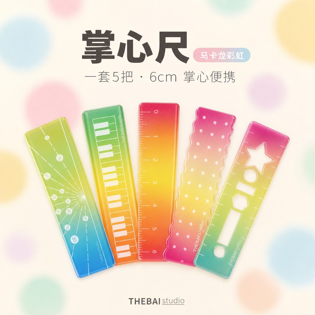 1:1方形构图，严格还原上传的THEBAI studio掌心尺… - 图片创意预览