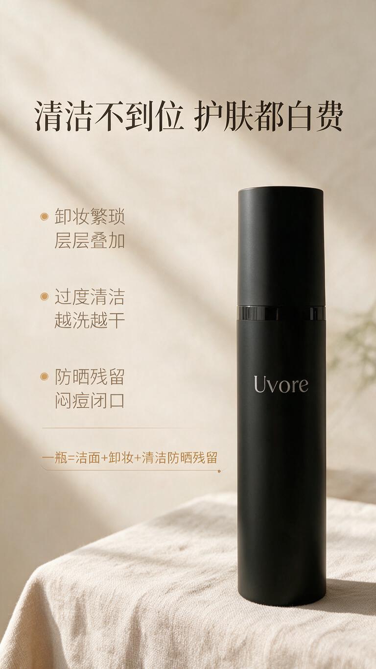 [商品] 使用【图2】黑色哑光瓶身Uvore洁肤露；保留瓶身圆… - 图片创意预览