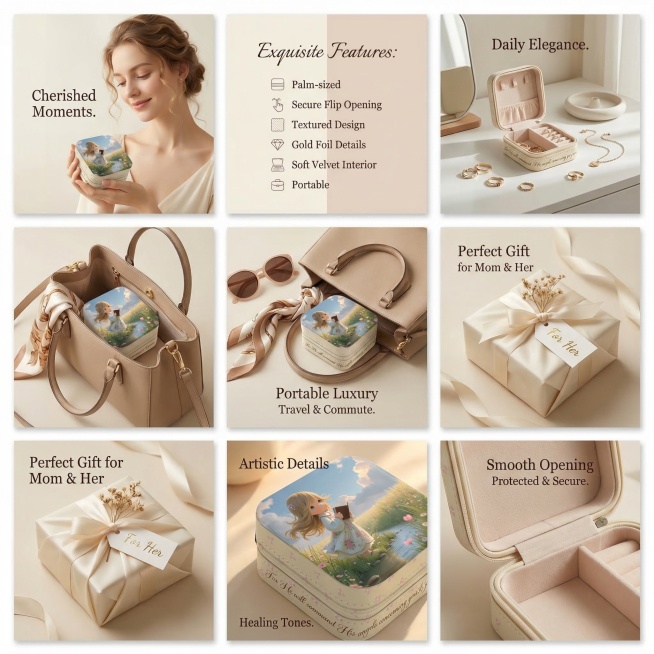 7 1:1 square promotional posters for a small square jewelry box, high class aesthetic that fits Euro预览效果