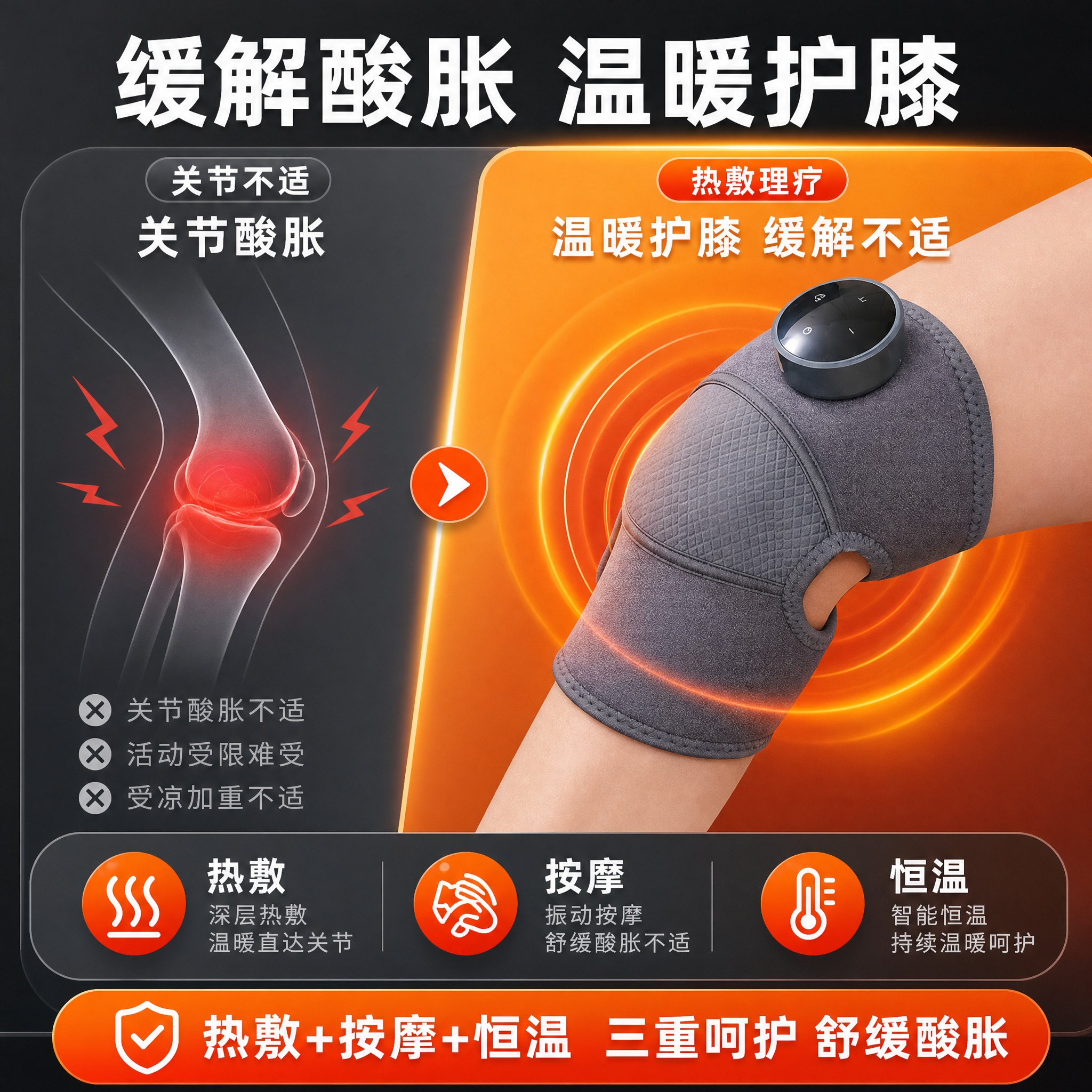 [主图-2] 核心价值与关键卖点，集中展示加热护膝缓解关节酸胀… - 图片创意预览