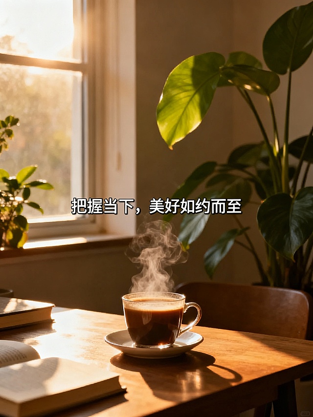 不必纠结过往，也别焦虑未来，好好把握当下就够了。生活的美好，藏在每一个认真对待的瞬间里。认真工作，认真生活，认真爱自己，不慌不忙，不卑不亢。一步一个脚印，慢慢沉淀，你想要的一切，都会在时光里慢慢实现。  根据以上的鸡汤，生成一张适配的图，尺寸3：4，图片上可以有的文字是“把握当下，美好如约而至”