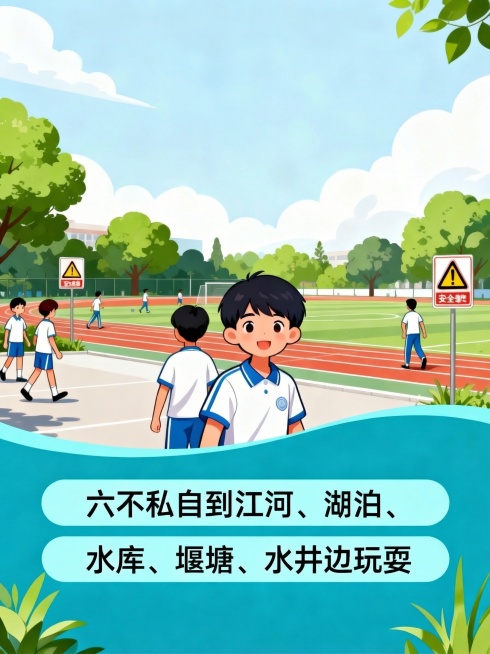 消除图片顶部的白色“校园防溺水宣传”文字，保持其他内容不变，修复背景为原有蓝天样式预览效果