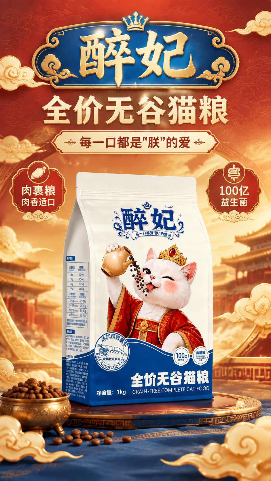 [商品] 使用【图1】醉妃全价无谷猫粮1kg包装袋；保留白色袋… - 图片创意预览
