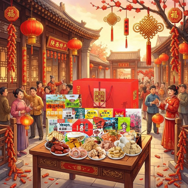 帮我生成这个礼盒的喜庆感氛围场景图预览效果