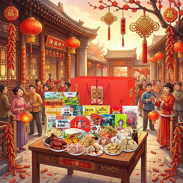 帮我生成这个礼盒的喜庆感氛围场景图