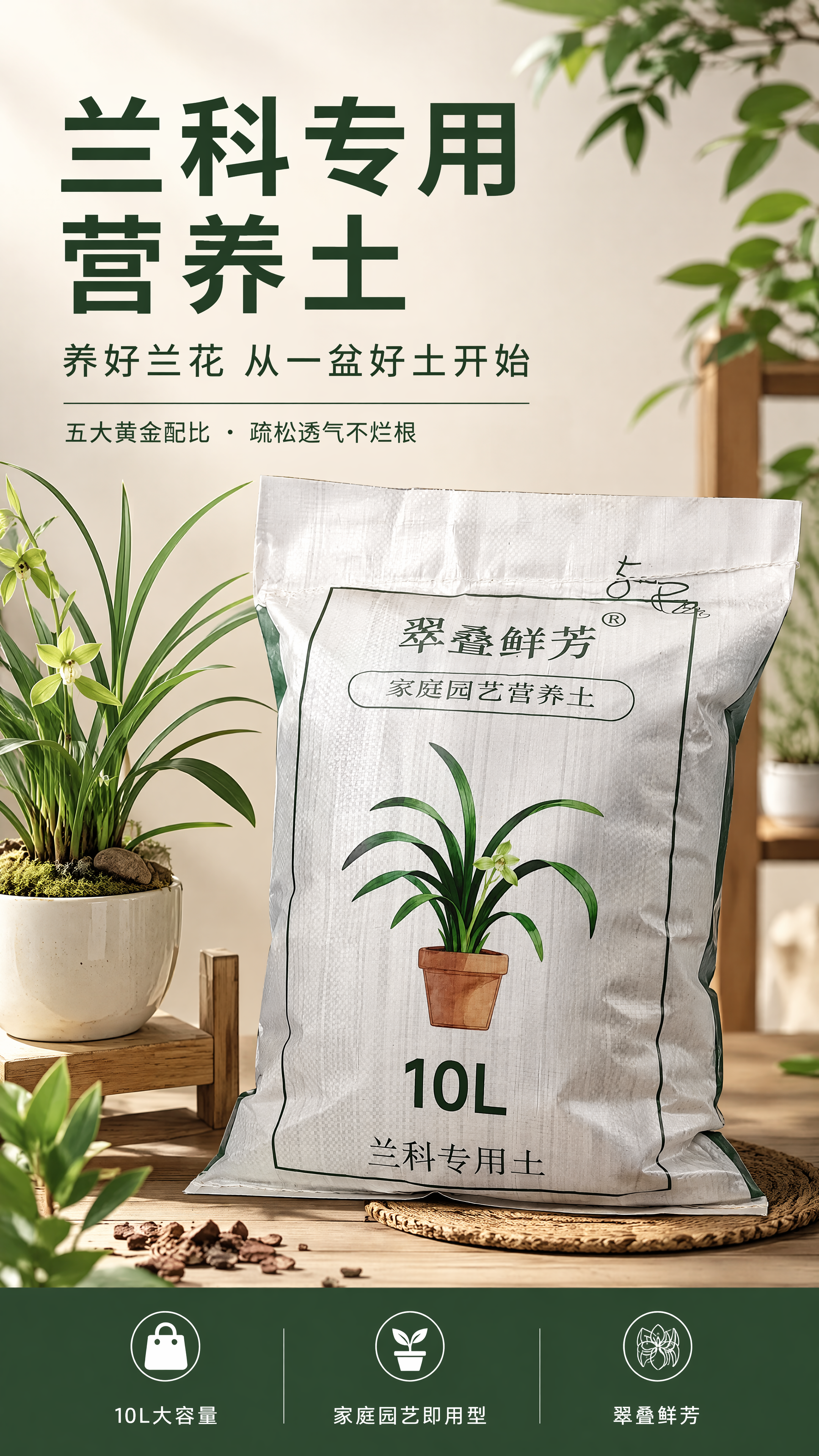 [第1张] 详情页头图主视觉——翠叠鲜芳兰科专用营养土10L家… - 图片创意预览