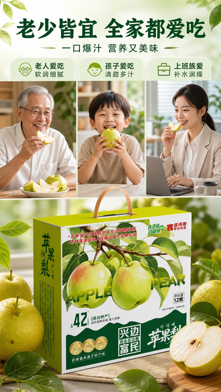 [商品] 使用【图1】延边苹果梨12枚礼盒装；保留礼盒所有结构… - 图片创意预览