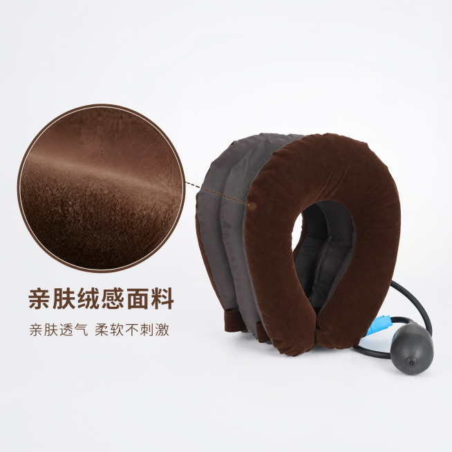 [主图-3] 颈部舒缓枕亲肤面料细节展示图。氛围风格：品质感，细节清晰，突出材质优势。画质：商业微距摄影，细节清晰锐利，质感真实。元素：放大展示颈部舒缓枕表层绒面面料的微距细节，呈现柔软绒感纹理，画面预览效果