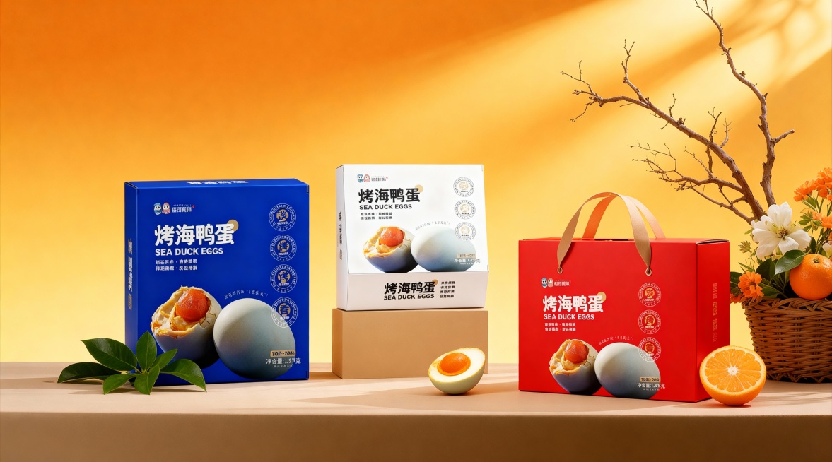 整体不变 将3款产品替换场景图里的产品 鸭蛋替换桔子预览效果