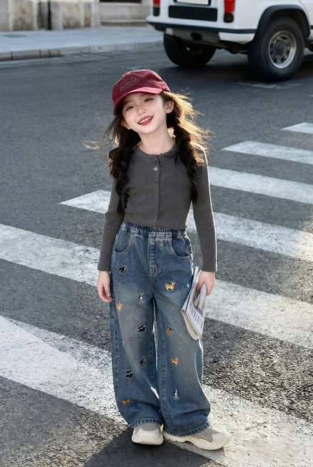 把图1的裤子给图的2的人物穿上，保留原场景光影，保持图2的人物的上身穿着不变，五官和发型不变，图片宽高尺寸不变，背景不变，人物姿势不变，保持图1的裤子的款式和颜色不变预览效果