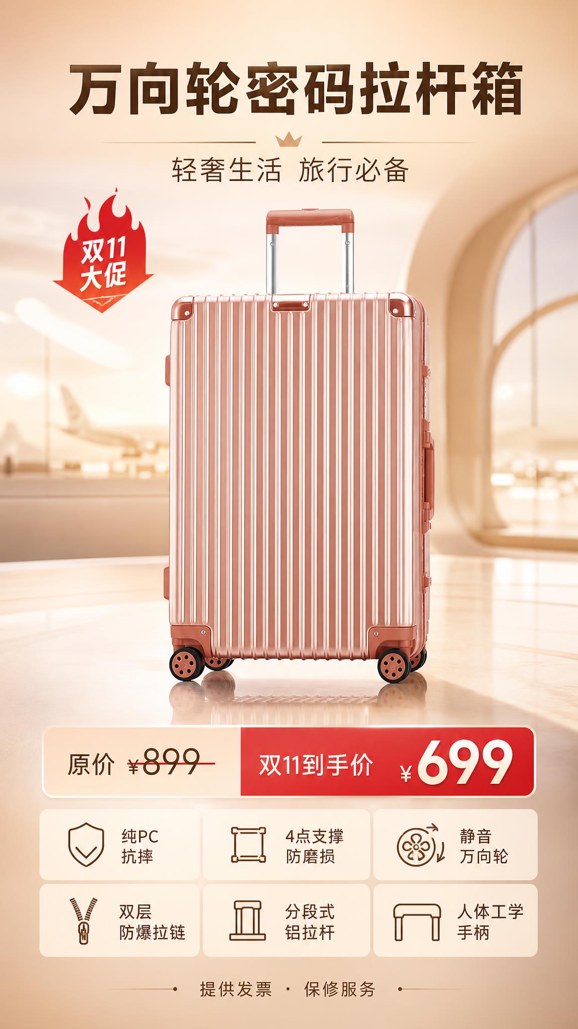 [海报主题] 双11大促商品营销海报，竖屏手机端，产品为玫瑰金… - 图片创意预览